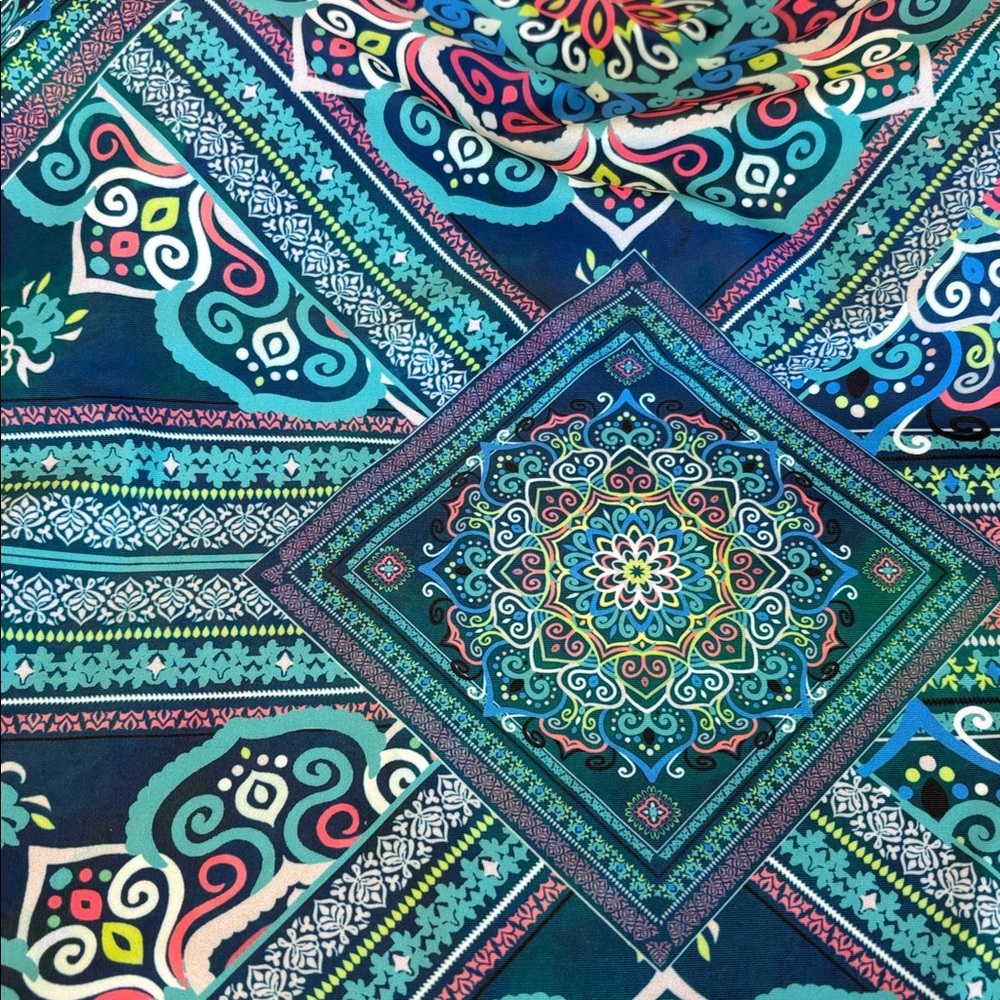 VENUS Teal Navy & Multicolor Halter Swim Top Sz 14 - Picture 2 of 6